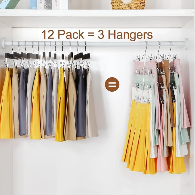 TOPIA HANGER 4 Tier Metal Skirt Hangers with Clips 80% Space Saving 3 Pack - Image 3