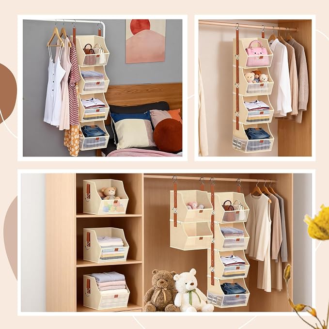 Fabric Hanging Closet Clothes Organizers and Storage Detachable 4 Tier - Image 7