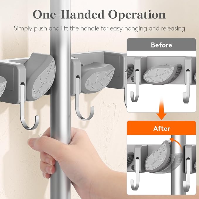 Lifewit Mop and Broom Holder Organizer Wall Mount Non-Slip, 1 Pack, Gray - Image 3