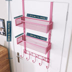 Consumest Over The Door Hooks Organizer - 3 Tier Door Hanger with 9 Coat Hooks & 2 Mesh Basket, Back Storage Organizer Hanging Towels for Bathroom, Bedroom, Pink - Image 8