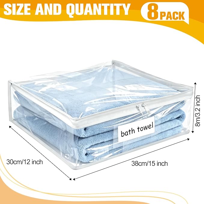 Plastic Storage Bags with Easy-Glide Zipper, Pack of 6, Durable Clear Vinyl Zippered Storage Bags for Clothes Sweaters Comforters Blankets Sheets Bedding (14.2 x 12 x 3.2 Inch, Transparent White) - Image 3