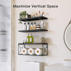 Amada Bathroom Shelves with Storage Basket, Set of 3, Black - Image 2
