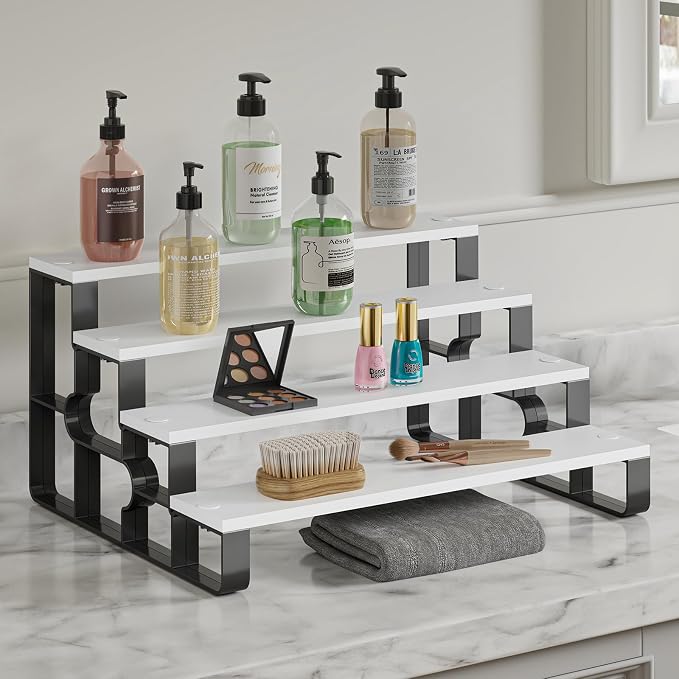 4 Tier Wood Makeup Organizer, Perfume Display Stand for Bathroom - Image 2