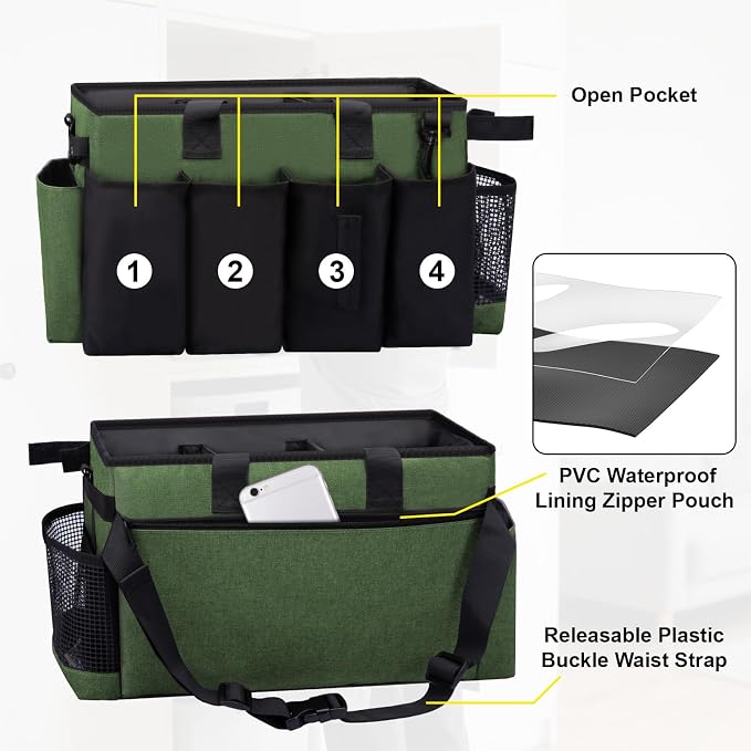 Wearable Large Cleaning Caddy Bag for Housekeepers (Green) - Image 3