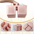 Portable Shower Caddy Basket Plastic Caddy Organizer with Handle Small Pink - Image 3