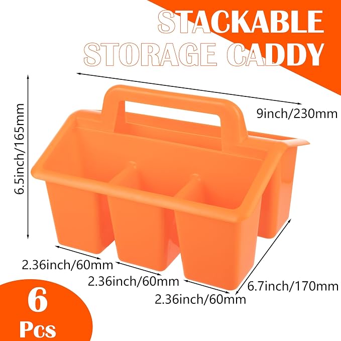 Plastic Caddy With Handle,Protable Classroom Craft Caddy, 6-pack Storage Caddy For Pencil,Pen,Craft Tools (Rainbow Color) - Image 3