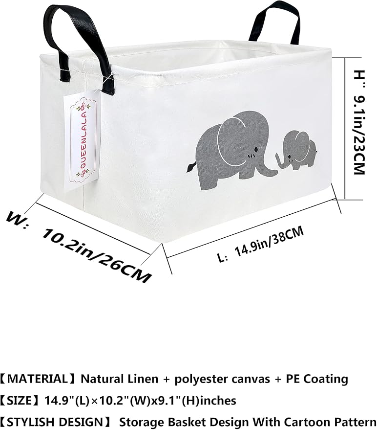 Collapsible Laundry Basket with Side Handles, Parent Child Elephant - Image 2