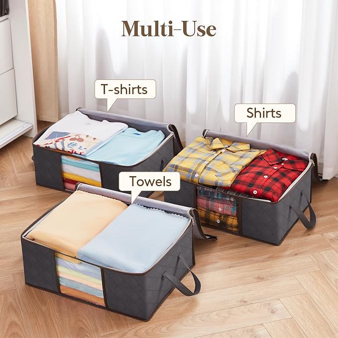 Lifewit 4 Pack 35L Clothes Storage Bins with Lids, Foldable Blanket Storage Bags with Zippers, Clear Window and Reinforced Handles, Closet and Organization for Clothing, Sweater, Comforter, Bedding - Image 7