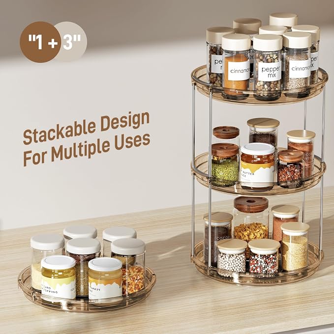 LAMU 2 Pack 2 Tier Lazy Susan Turntable Organizer 9.25'' Rotating Spice Rack Organization for Cabinet, Kitchen, Pantry, Countertop, Bathroom, Vanity, Medicine Cabinet Organizer, Amber - Image 3