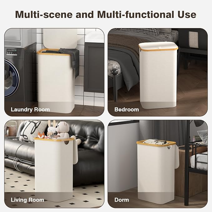 Bathola Laundry Hamper with Lid, Laundry Basket with Removable Bag, Beige - Image 7