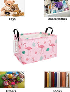 Rectangular Collapsible Laundry Basket with Side Handles, Pink Flamingo - Image 3