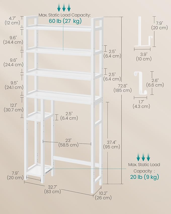 SONGMICS 4-Tier Bamboo Over the Toilet Storage with Adjustable Shelves - Image 5