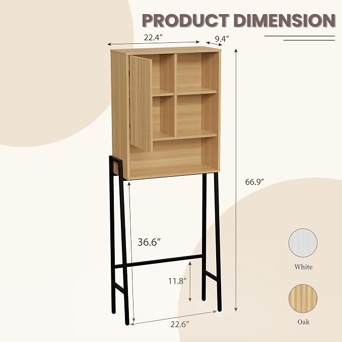 Over The Toilet Storage Cabinet,24" W Bathroom Organizer, Oak - Image 2