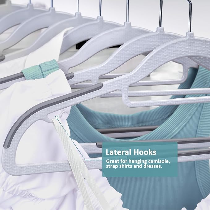 50-Pack Plastic Clothes Hangers, Space Saver, Non Slip, 360° Swivel Hook, 0.2 Inches Slim, Sturdy Heavy Duty Coat, Durable Hangers for Suits, Light and Dark Gray - Image 3