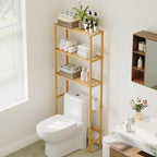 Over The Toilet Storage,3-Tier Bamboo Bathroom Shelf with Paper Holder by Vellzeyce