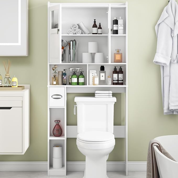 Vabches Over The Toilet Storage Cabinet with Doors and Shelves, White - Image 3