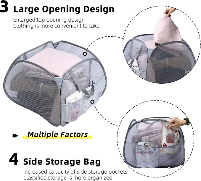 Collapsible Laundry Basket, 90L Mesh Pop-up Hamper with Handles - Image 4