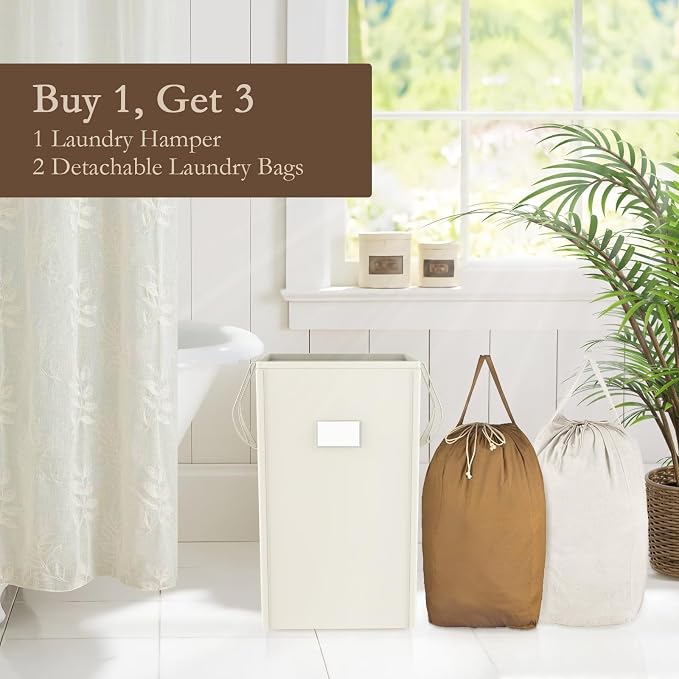 MCleanPin 210L Laundry Hamper Collapsible with 2 Washable Laundry Bags, Dirty Clothes Hamper,Laundry Basket with Handles Foldable Hamper Dorm Laundry Basket for College (Cream White) - Image 2