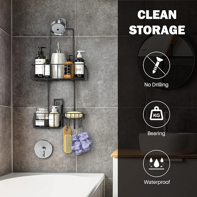 Epicano Shower Caddy Hanging,Large Capacity Shower Organizer,Black - Image 2