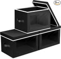 Homsorout Storage Boxes with Lids, Collapsible Storage Bins with Handles, Closet Storage Baskets with Window, Fabric Storage Containers for Organizing Clothes, Towels, Books, 3 Packs, Black by Homsorout