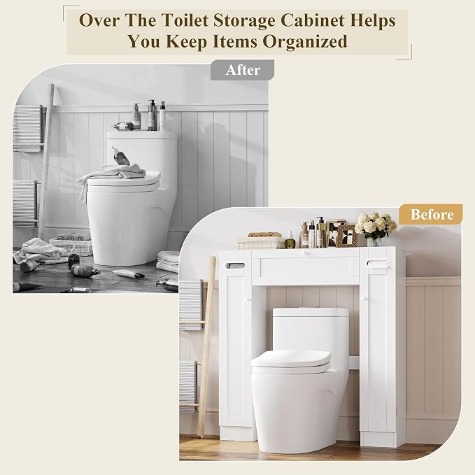 Keyluv Short Over the Toilet Storage Cabinet with Doors for Small Bathroom - Image 6