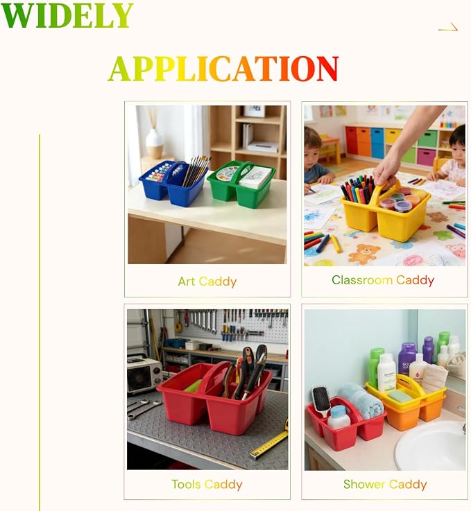 Set of 6 Classroom Caddy, Small Plastic Storage Caddy with Handle, Rainbow - Image 5