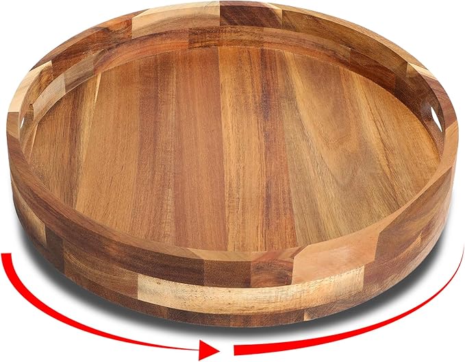 Acacia Wooden Lazy Susan for Table Top-12 Inch Wooden Lazy Susan Turntable with Double Handle-Large Acacia Wooden-Spice Organizer for Countertop, Table, Cabinet by Unknown