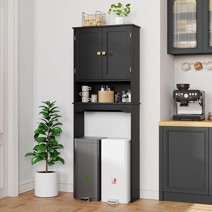 RRX Over The Toilet Storage Cabinet, Bathroom Above Organizer (Black) - Image 6