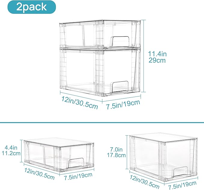 Vtopmart Clear Stackable Storage Drawers, 8 Pack Mixed Organizer Set - Image 3