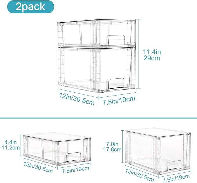 Vtopmart Clear Stackable Storage Drawers, 8 Pack Medium Set - Image 3