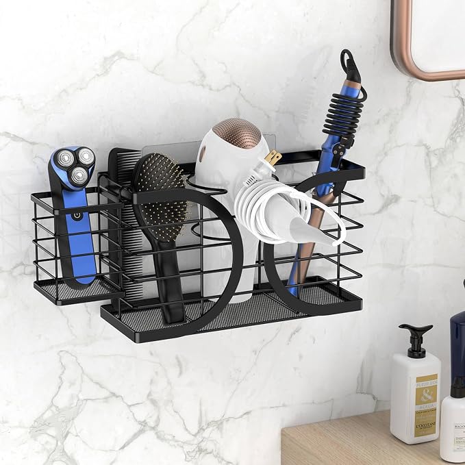 Hair Dryer Holder 3in1 Hair Tool Organizer/Wall Mounted,Cabinet Door or Desk-based Blow Dryer Holder/Height-adjustable Curling Iron Holder/Bathroom Cabinet Organizer for Flat Irons - Image 2