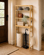 Over The Toilet Storage,Natural Bamboo Over Toilet Bathroom Organizer with 3-Tier Shelves and Hooks,Space-Saving Bathroom Shelf for Towels,Toiletries and Small Bathroom Storage - Image 7
