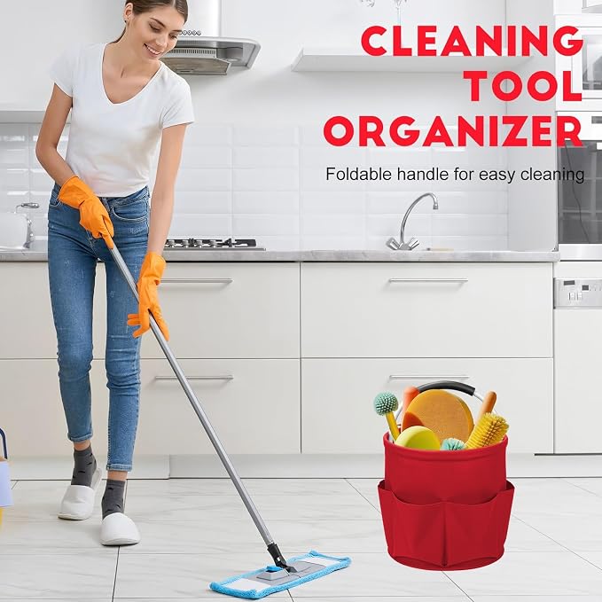 Cleaning Caddy for Cleaning Supplies,17L Cleaning Supply Caddy with Handle Foldable Cleaning Supplies Organizer Bucket Cleaning Products Organizers for Home, Garden (Red) - Image 4