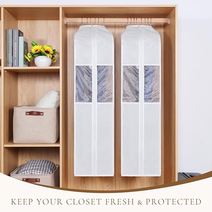 Univivi 40 Inch Cotton Garment Bags for Hanging Clothes 2 Pack, White - Image 6