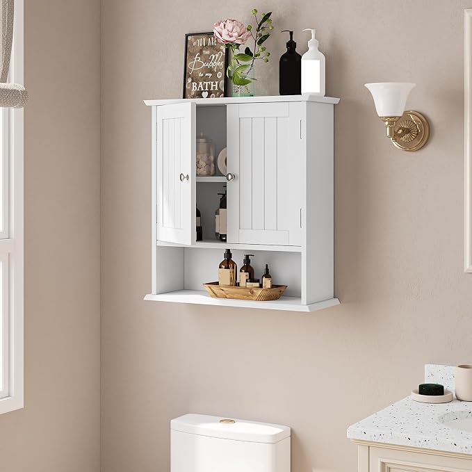 Bathroom Wall Cabinet, Bathroom Cabinet Wall Mount with 2 Doors and Open Shelf, Over The Toilet Wall Storage Cabinet, Bathroom Medicine Cabinet - Image 2