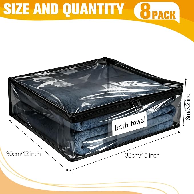 Plastic Storage Bags with Easy-Glide Zipper, Pack of 8, Durable Clear Vinyl Zippered Storage Bags for Clothes Sweaters Comforters Blankets Sheets Bedding (14.2 x 12 x 3.2 Inch, Transparent Black) - Image 2