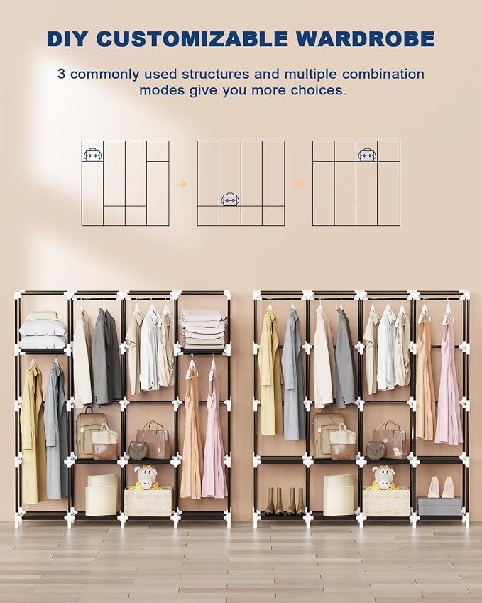 Mavivegue Clothes Organizer with 4 Hanging Rods, Portable Closet Wardrobe, Non-Woven Fabric Cover, Large Capacity Storage for Bedroom and Living Room,Black, 67" W x 17" D x 67" H - Image 7