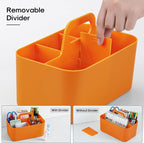 Multiuse Caddy Organizer with Handle, Portable Divided Plastic Tote Bin - Art Craft, Stationary Pen Marker Crayon, Makeup Hair Supplies Storage - Bathroom, Classroom, Dorm, Office, Desk Holder -Orange - Image 6