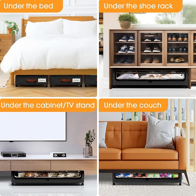 Under Bed Storage with Wheels 2Pack Storage Containers with Clear Window | Under Bed Drawers Rolling Under Bed Storage for Clothes,Shoes, Blankets (30.71 x 16.93 x 6.69 in, Black) - Image 7