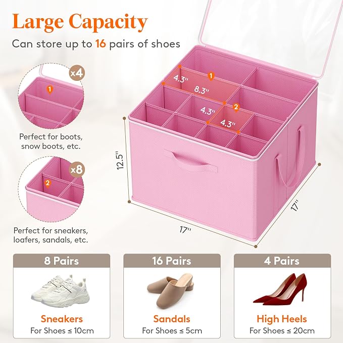 Lifewit Shoe Storage Organizer for Closet, Holder Box, 2 Pack, Pink - Image 2