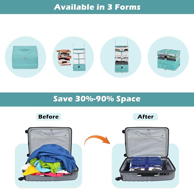 Surblue Hanging Closet Storage Bag Collapsible 3-Shelf Washable Oxford Fabric with 2 Hooks (L 11.41 * 11.41 * 19.68in, Aqua Blue) - Image 4