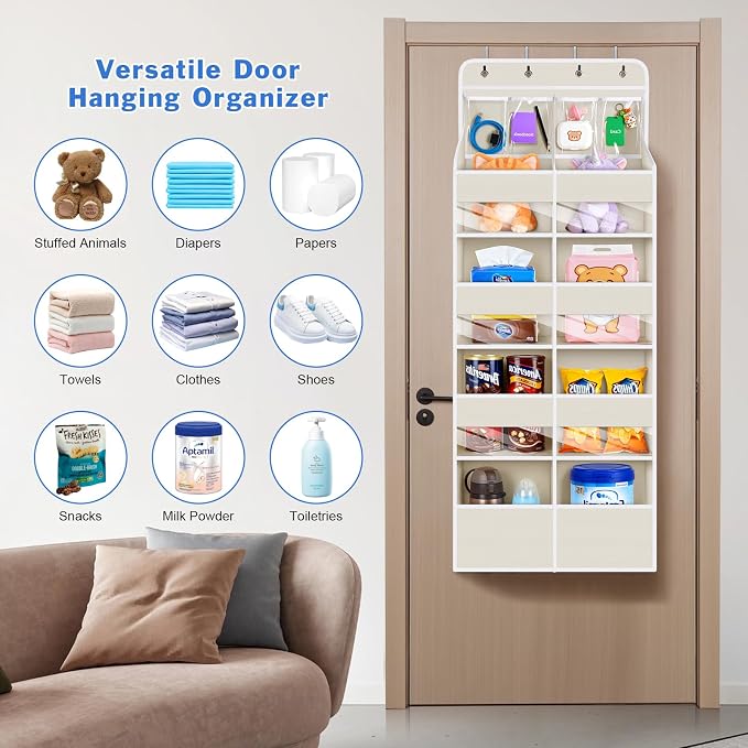 Univivi Upgraded Over the Door Organizer for Baby Nursery, Beige, 5-Shelf - Image 9
