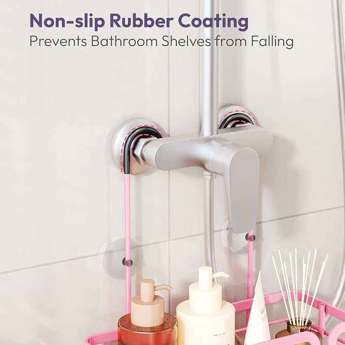 SWTYMIKI Shower Caddy Hanging Organizer - Over the Door Shower Caddy with 6 Hooks, 2 Installation Ways, Stainless Steel Rustproof Bathroom Organizer, Pink Small - Image 6