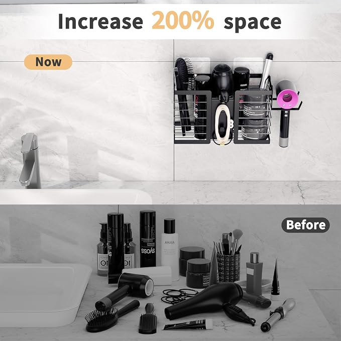 FUNKYLEE 3-in-1 Universal Hair Tool Organizer Wall Mount, Black - 2 Pack - Image 2