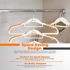 Lightweight White Plastic Hangers 10 Pack with Cascading Hook, Space Saving Thin, Closet Organizer, Orange Anti-Slip Pads, 360° Swivel, Tie Holder - Image 2