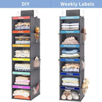 Weekly Kids Clothes Organizer 6-Shelf Hanging Closet Storage Dark Grey | Nonwoven Fabric, 6 Daily Shelves, 6 Mesh Side Pockets, 2 Metal Hooks, Foldable Design, for Kids Outfits and Accessories - Image 7