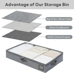 6" Versatile Under Bed Storage Bins (3-Pack, Charcoal Grey), Sturdy 600D Oxford Fabric Clothes Organizer Containers with Matching Vegan Leather Handles for Sweaters, Linens & Bedding - Image 4
