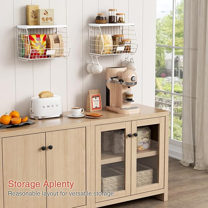 Goozii Wall Mount Bathroom Storage Basket, Fruit Produce and Vegetable Baskets for Kitchen Counter, Hanging Wire Storage Basket for Laundry Room Bedroom Closet Pantry Boys Girls Room (White) - Image 3