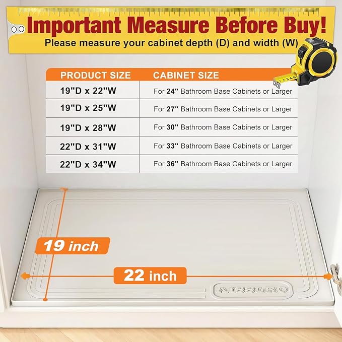Under Sink Mat 22 X 19, Waterproof Silicone Cabinet Kitchen Liner, Beige - Image 2