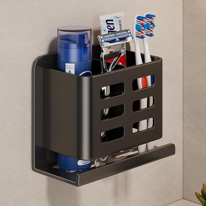 Black Toothbrush Holder wall Mount, Aluminum，No Drilling Required by Unknown
